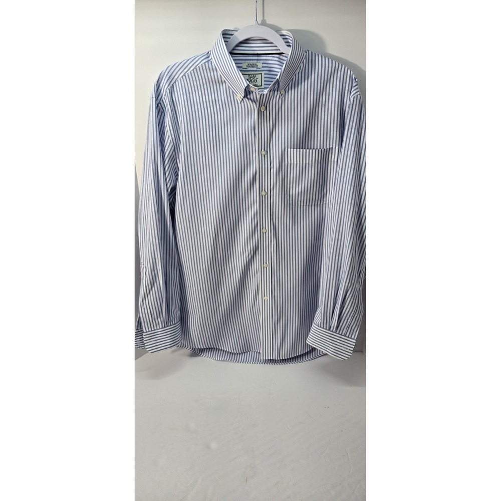 Jos A Bank 1905 Men 16.5 X34  Blue Stripe Tailored Fit Non Iron Buttondown Shirt